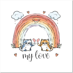 My Rainbow Cat is My Valentine Posters and Art